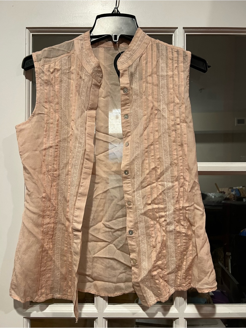 Mango Sleeveless Pintuck Mandarin-Collar Blouse in Peach